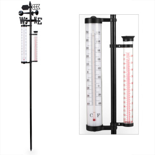 Gartenthermometer mit Wetterfahne und Regenmesser