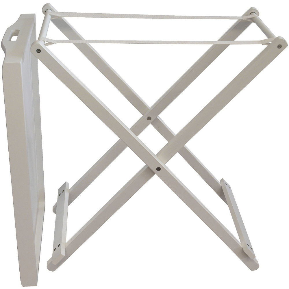 Serviertablett mit Klappgestell weiss lackiertes Holz