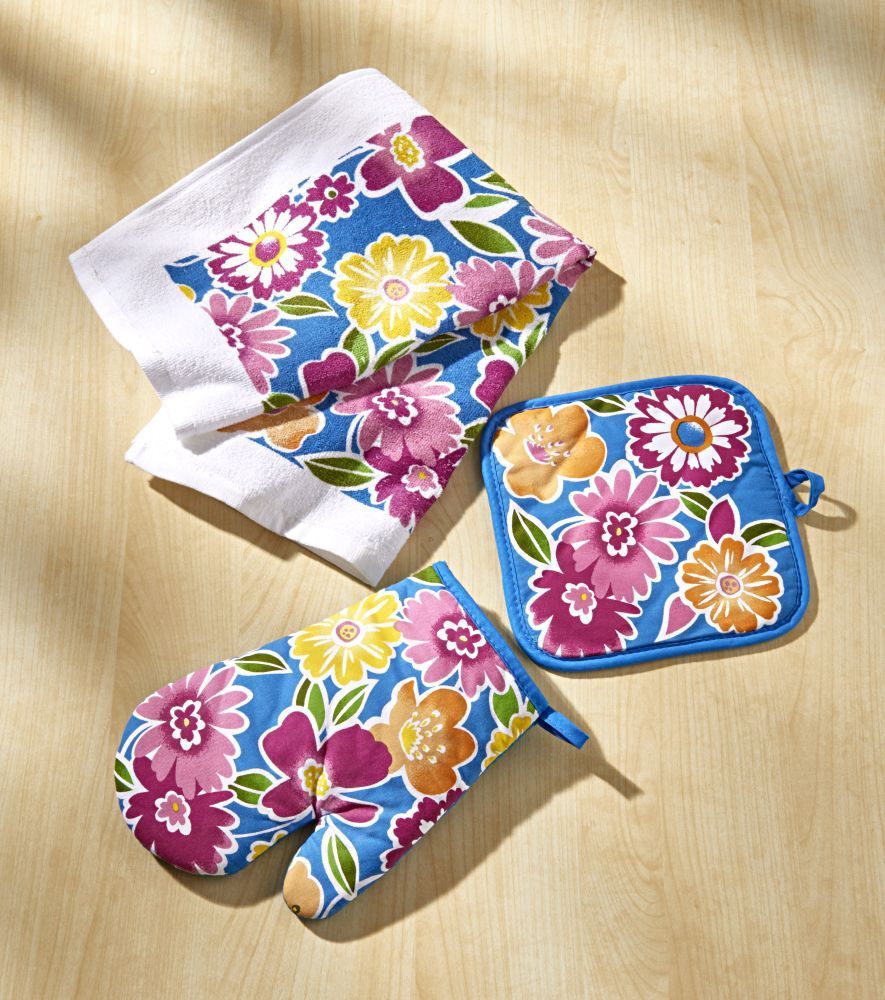Küchen-Textilset 3tlg. mit Blumendekor