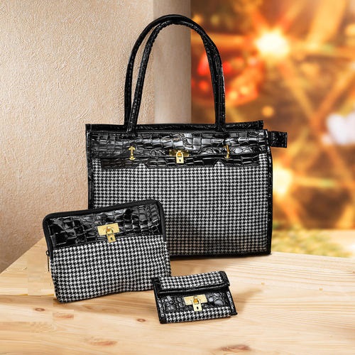Handtaschen Trio schwarz-weiß kariert