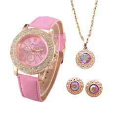 geschenkset_damenuhr_rosa_und_schmuckset_mit_swarovski_kristallen