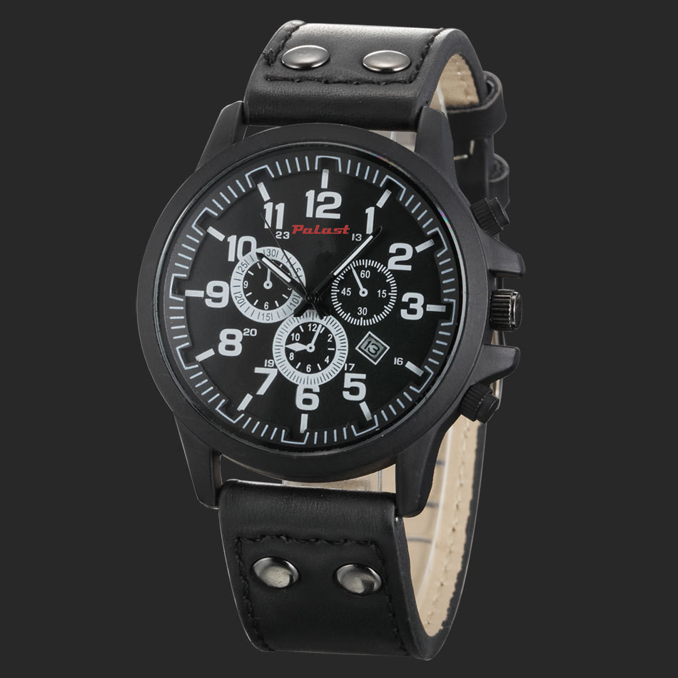 Herrenarmbanduhr Palast mit Datumsanzeige in Chrono-Optik schwarz