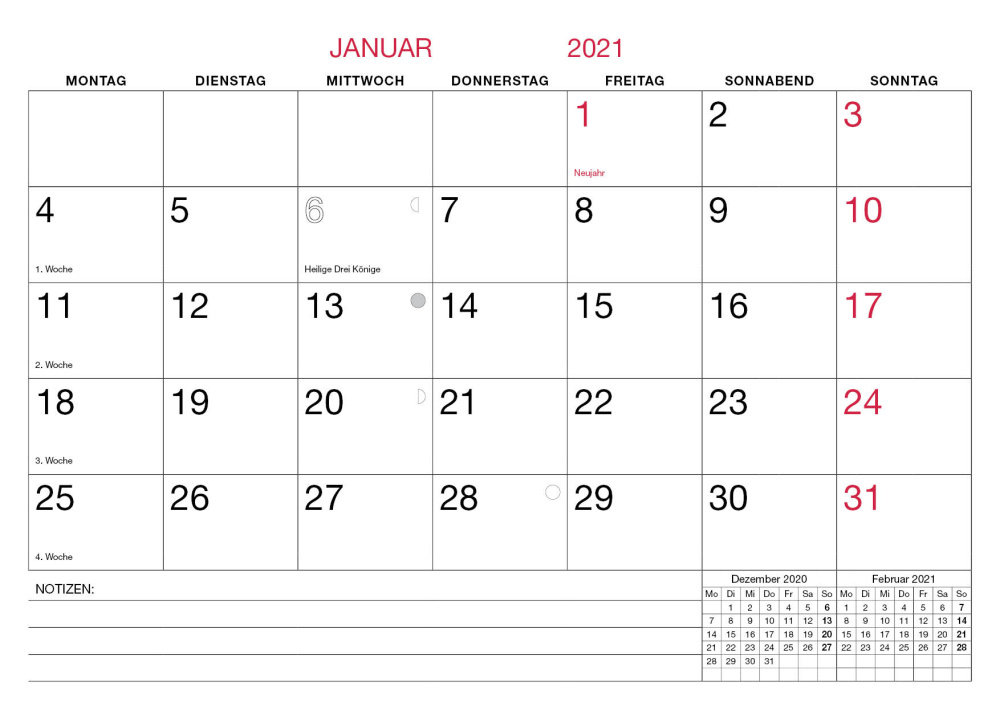 Monatsterminkalender 2021
