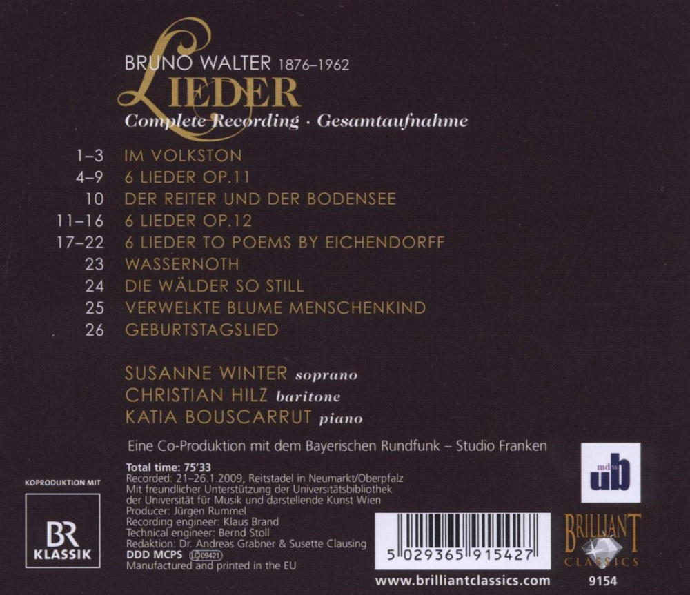 Bruno Walter: Lieder - Gesamtaufnahme