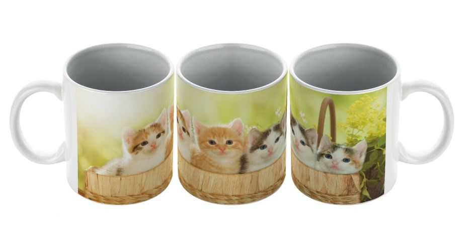 Tasse Kätzchen im Körbchen
