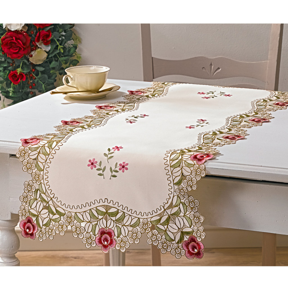 Tischläufer Rosen in Brokat-Optik