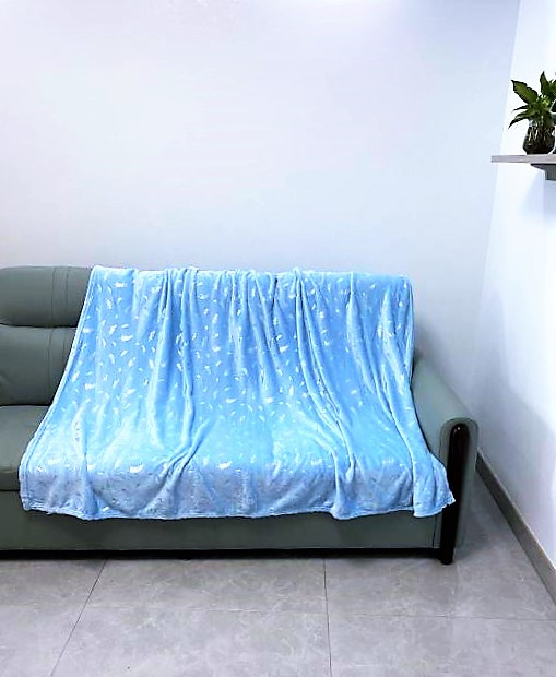 Kuscheldecke mit Federmuster hellblau