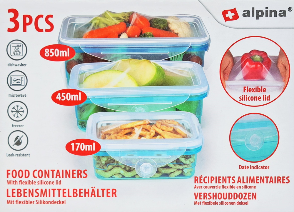 3 Frischhaltedosen mit flexiblen Silikon-Deckeln