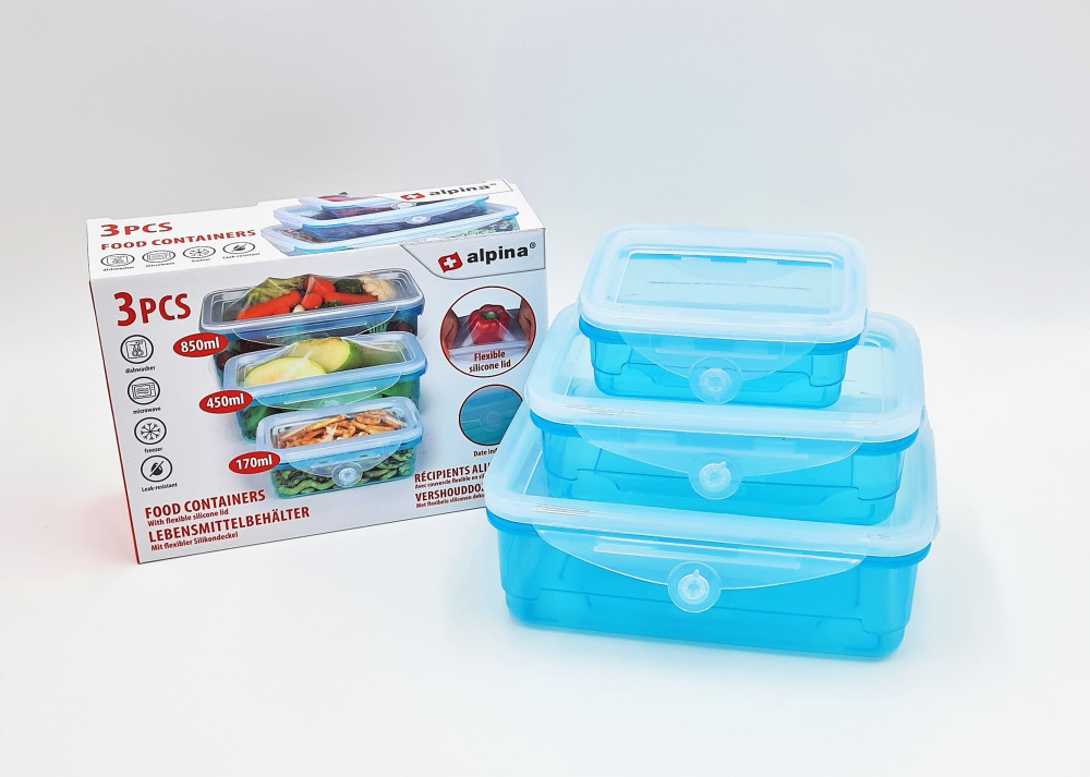 3 Frischhaltedosen mit flexiblen Silikon-Deckeln