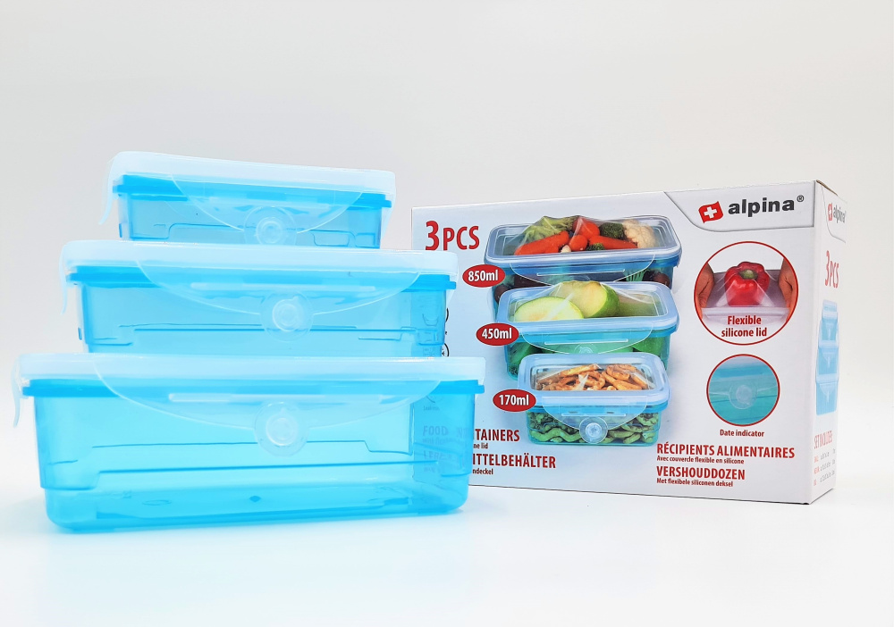 Produktabbildung: 3 Frischhaltedosen mit flexiblen Silikon-Deckeln