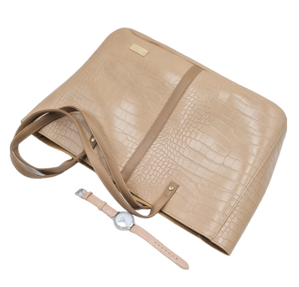 Handtasche Kroko beige