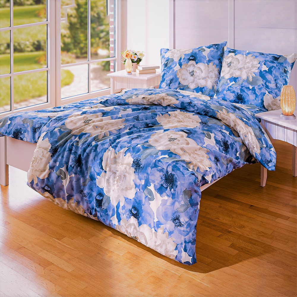 Bettwäsche Blaue Rosen 3tlg.
