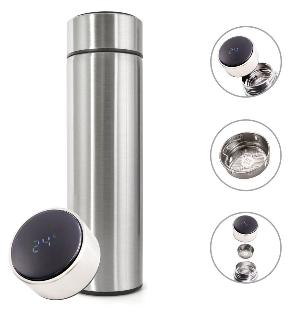 Thermosflasche Smart mit Temperaturanzeige silber