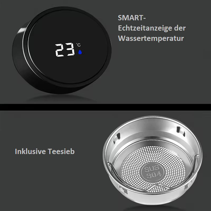Thermosflasche Smart mit Temperaturanzeige silber