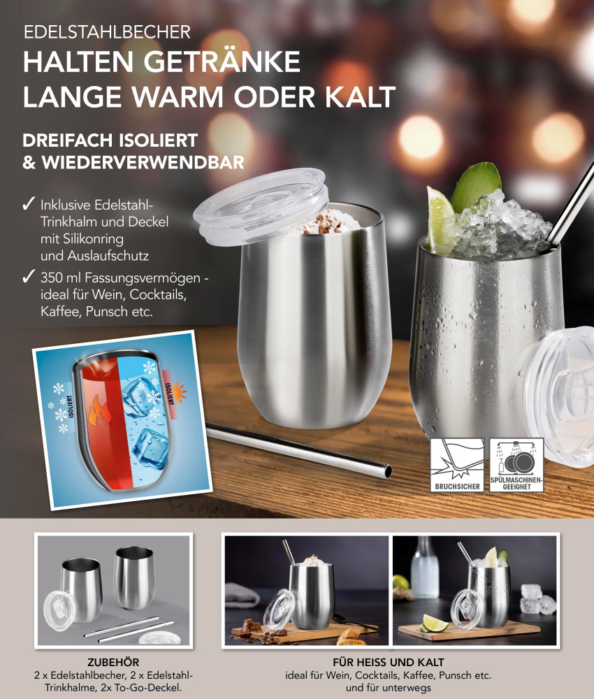 Edelstahl-Getränkebecher 2er-Set