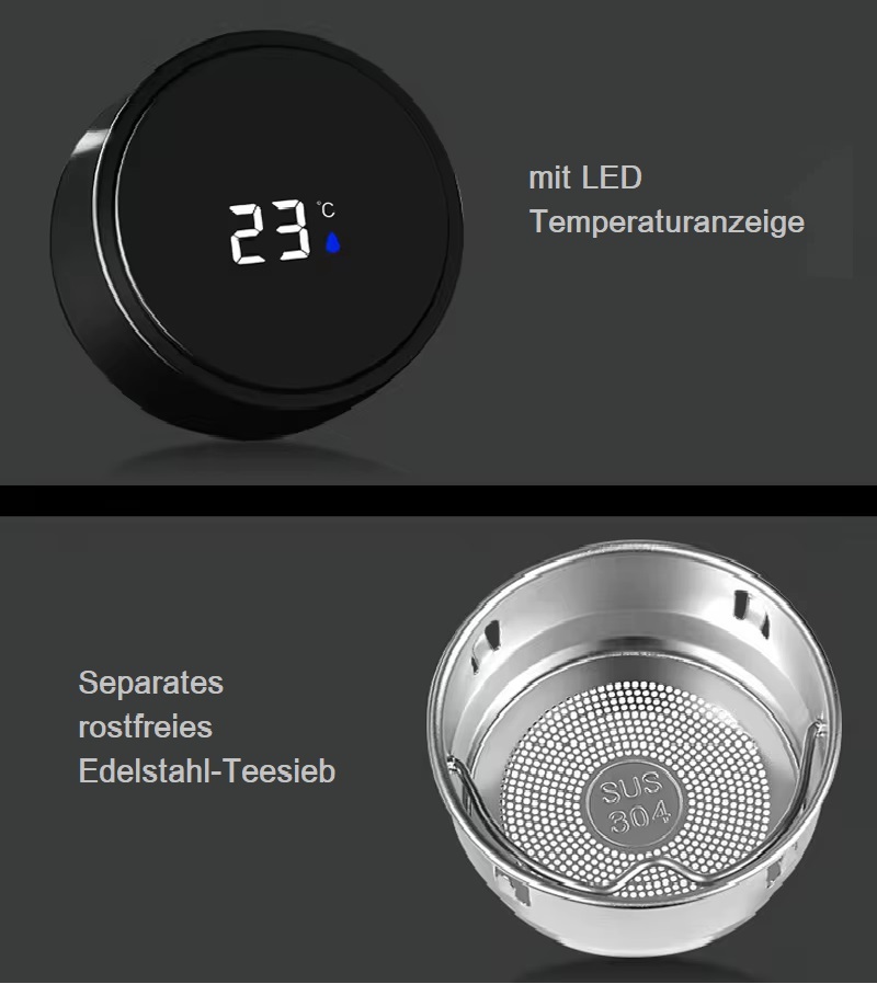 Thermosflasche Smart mit Temperaturanzeige schwarz