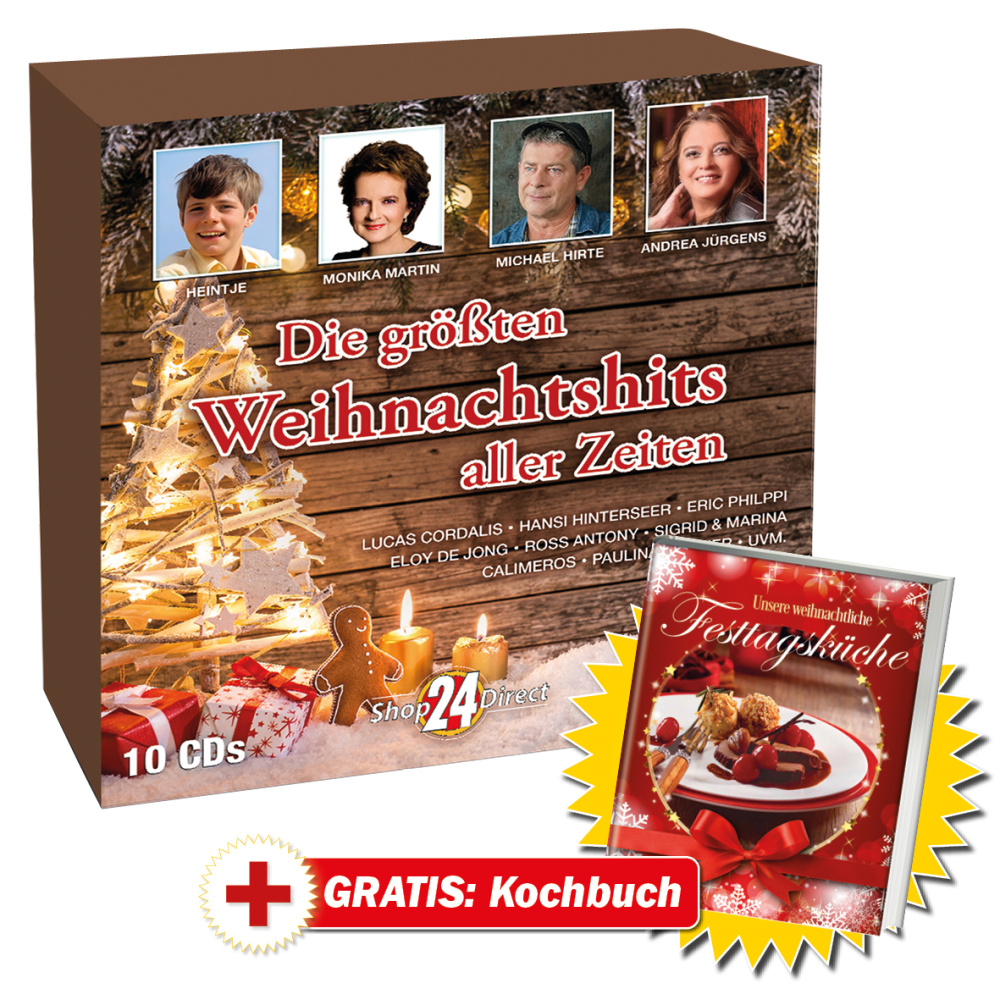 Die größten Weihnachtshits aller Zeiten + Die Volkstümliche Hitparade Weihnachten 2024 + GRATIS Kochbuch