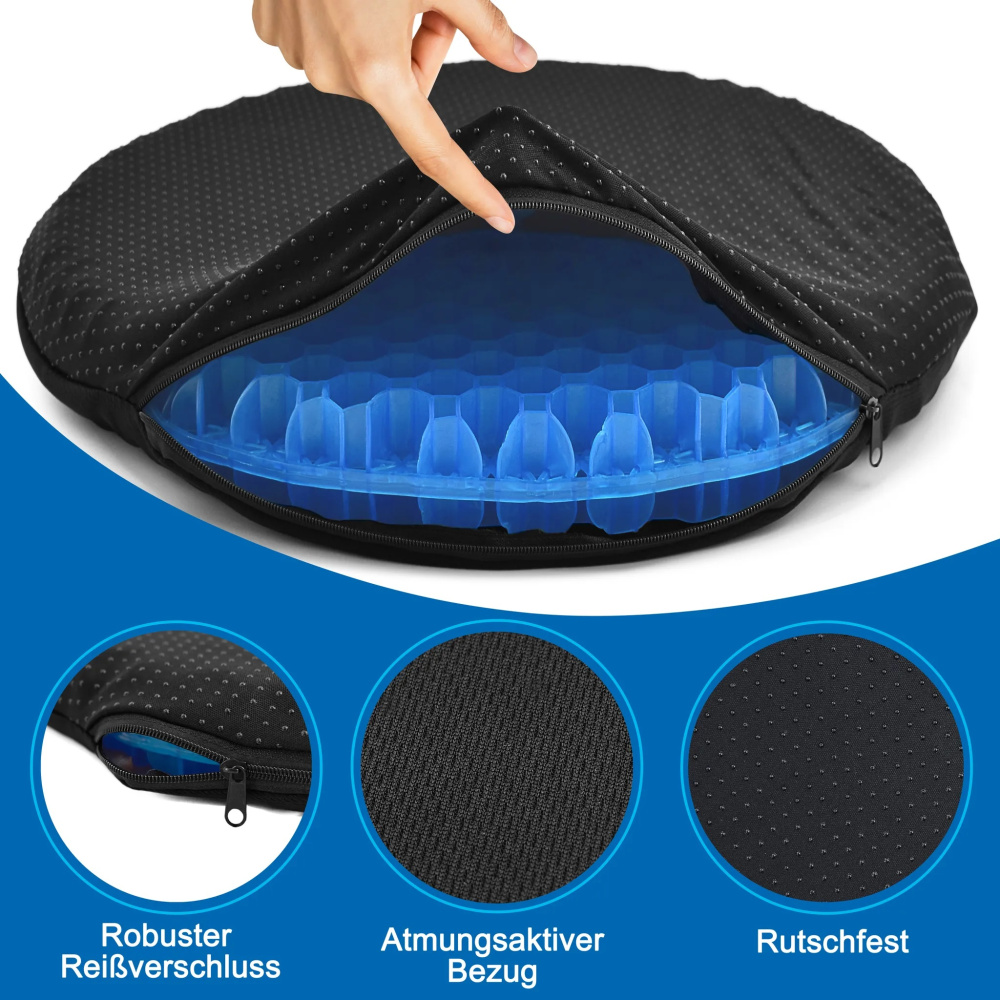 Orthopädisches rundes Gel-Sitzkissen mit Anti-Rutsch-Bezug