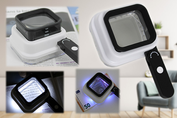 Faltbare Lupe mit LED & 3 Vergrößerungen