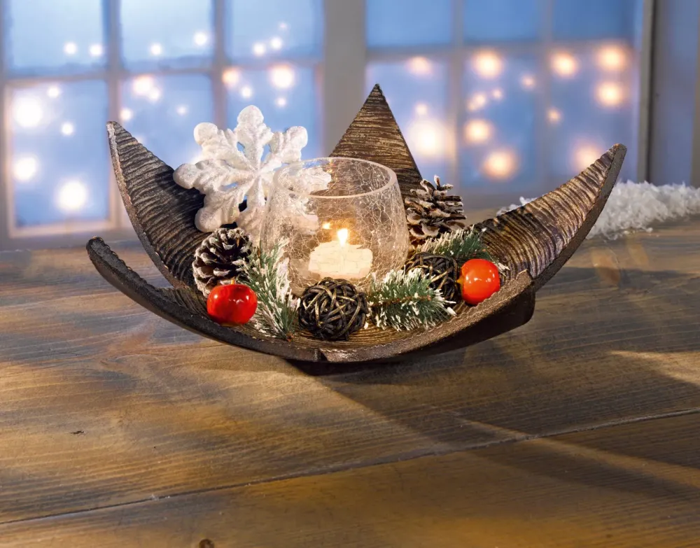 Teelichthalter-Set mit Holzstern, 12-teilig