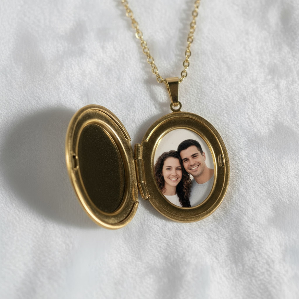 Halskette mit Fotomedaillon mit Echtgold vergoldet