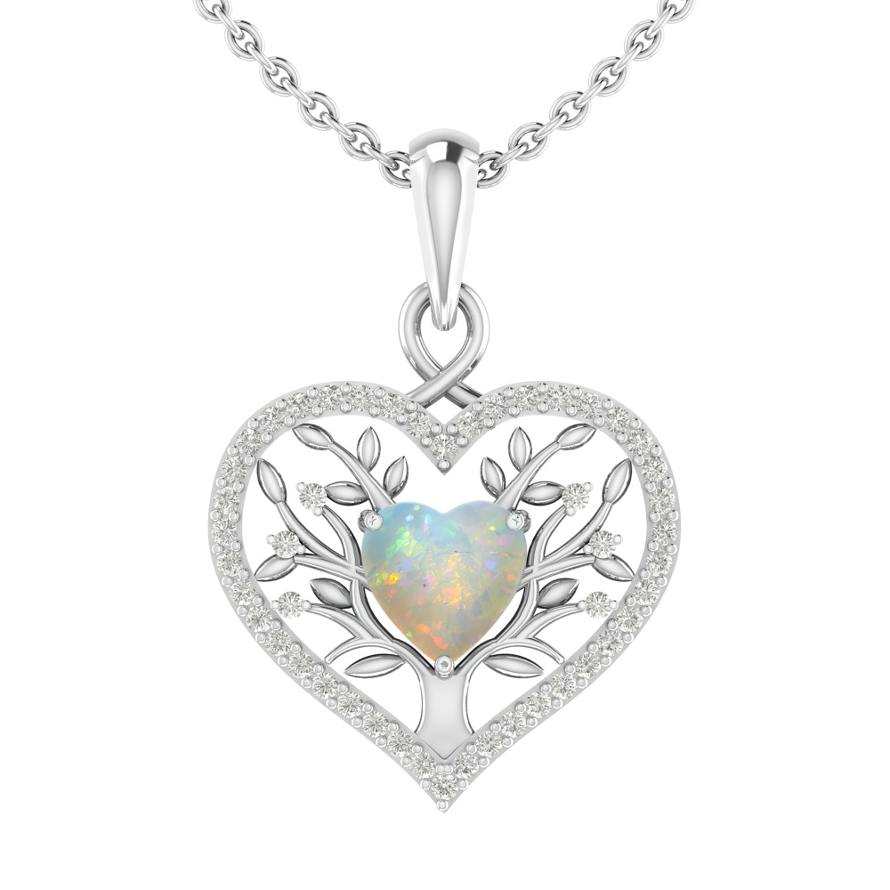 Echtsilber-Halskette "Seelenglück" mit Geburtsstein Opal (Oktober)