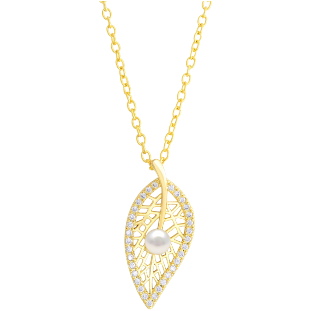 Halskette mit Blatt-Anhänger und Perle