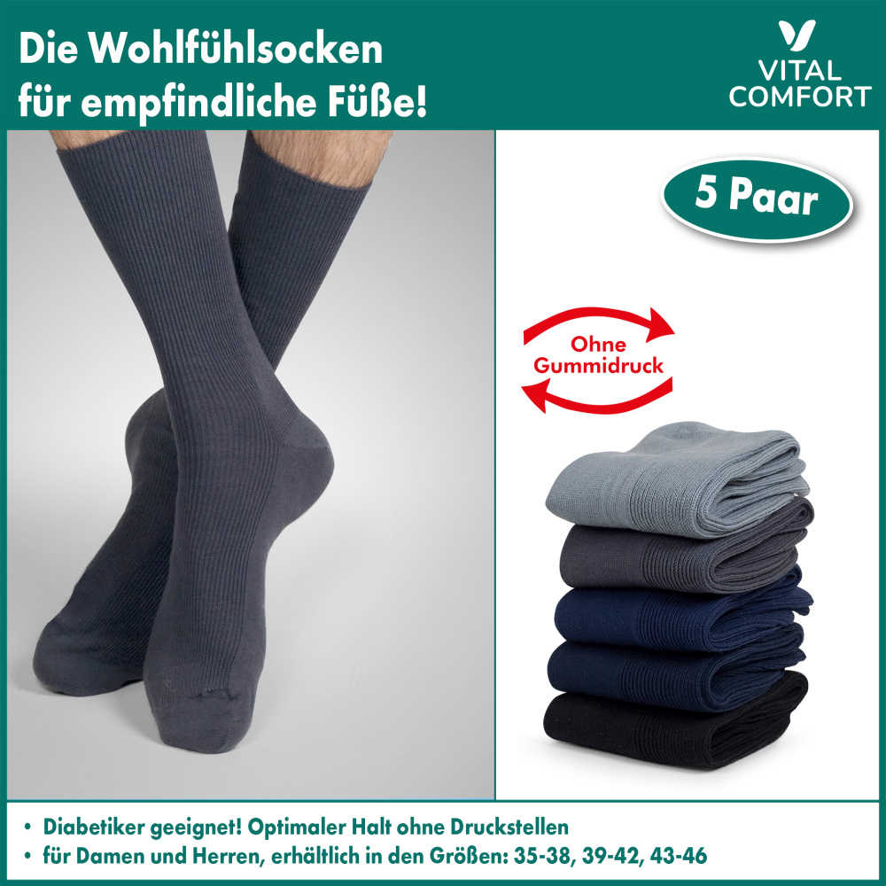 Vital Comfort Wohlfühl-Socken 5er, dunkel, 39-42
