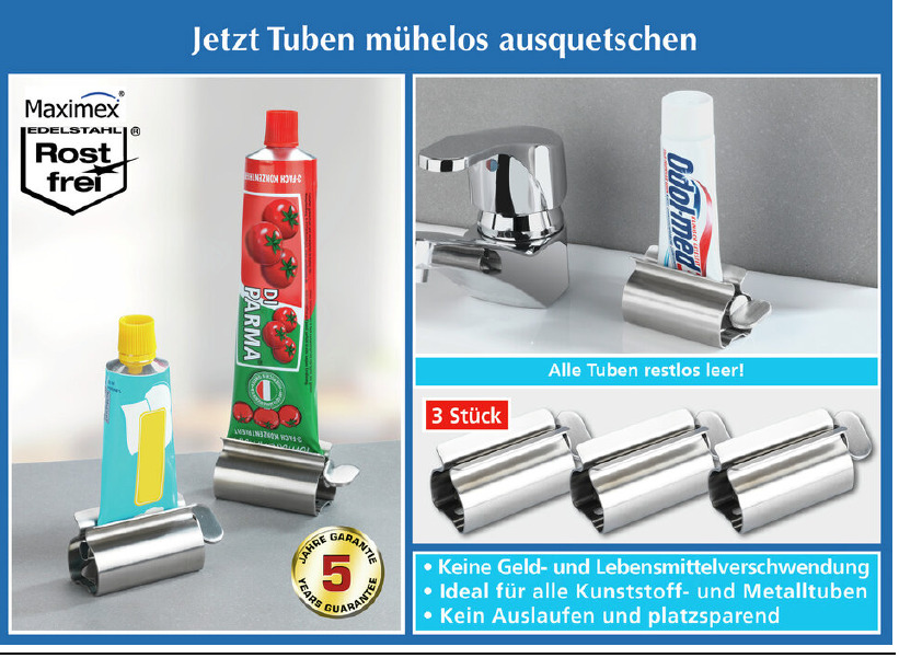 Edelstahl Tubenpresse, 3 Stück
