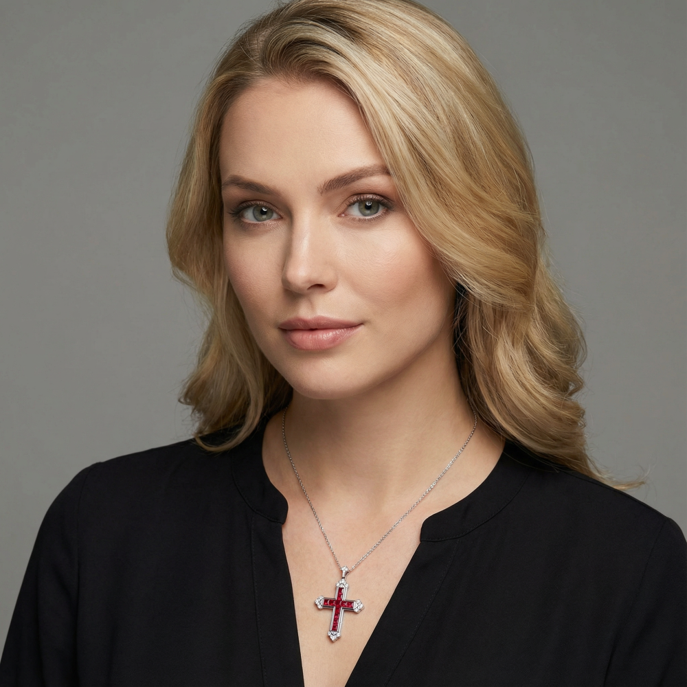 Echtsilber-Halskette mit Kreuzanhänger Serafina