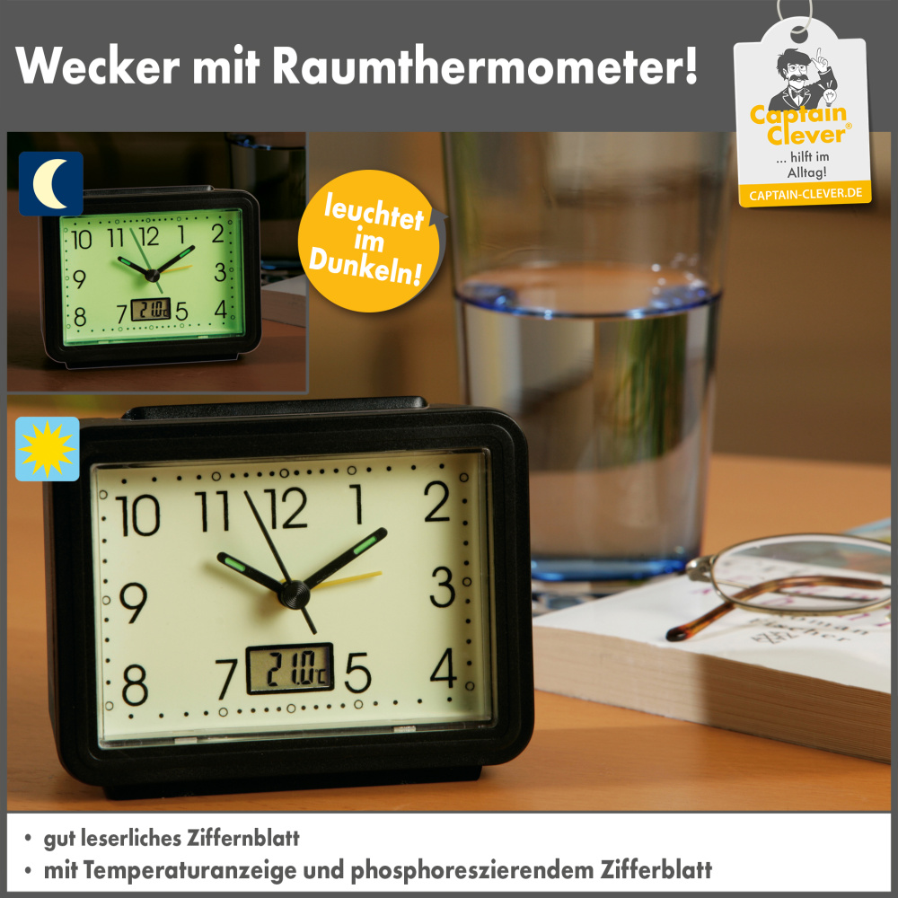 Leuchtender Wecker mit Temperaturanzeige