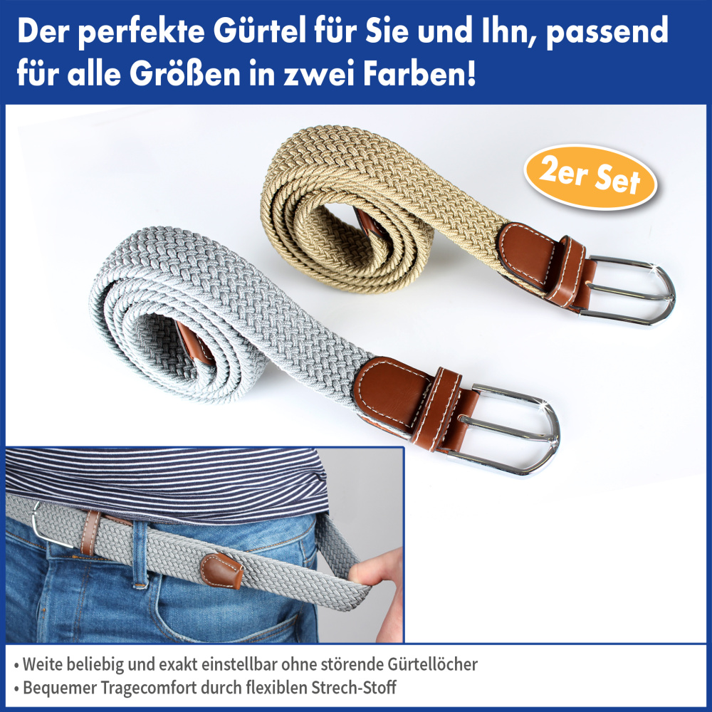 Stretch-Gürtel 2er-Set, beige und grau