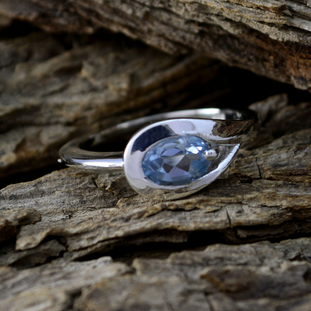 Echtsilber-Ring mit Topas "Blue Wave" Gr. 60