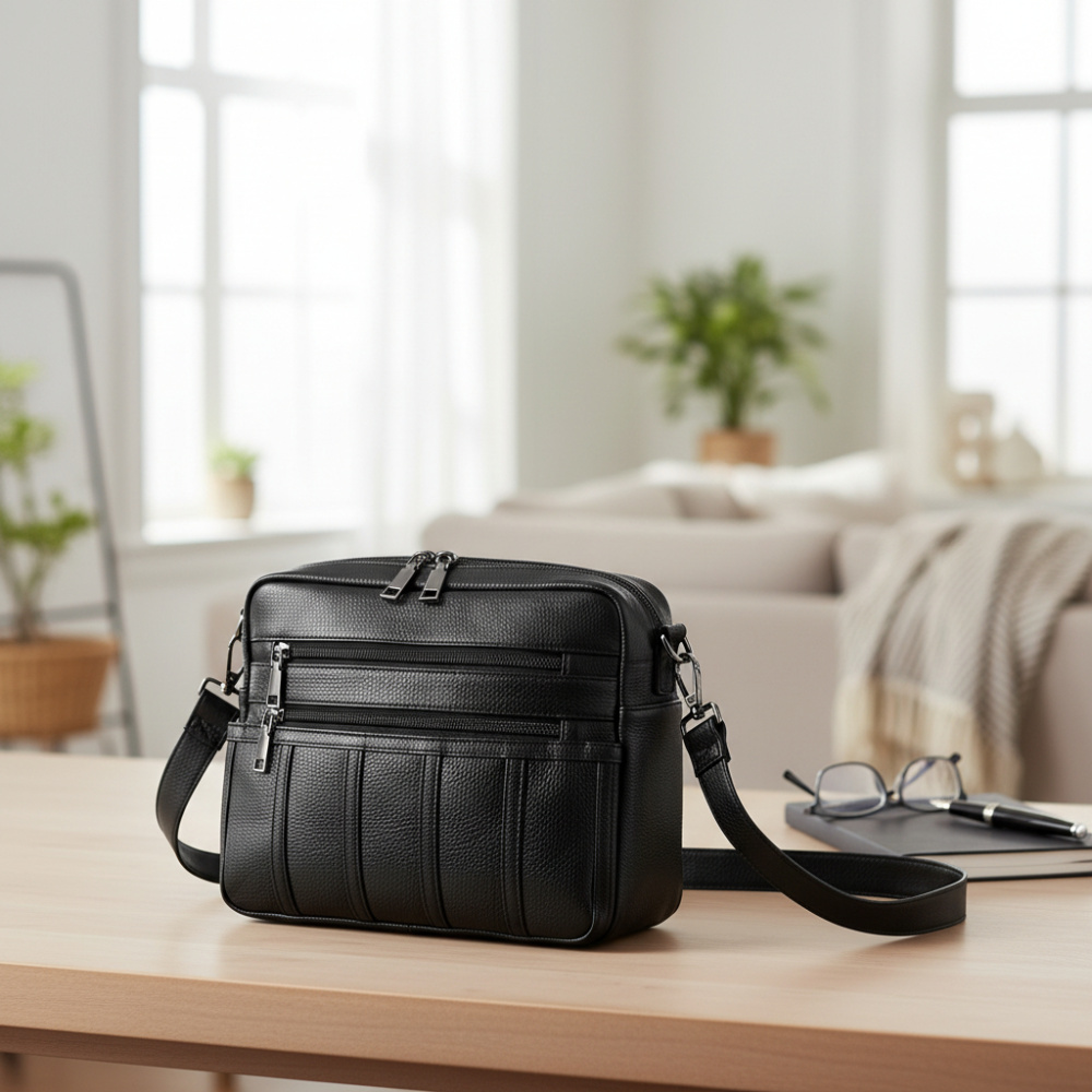 Damen-Lederhandtasche Midnight Black