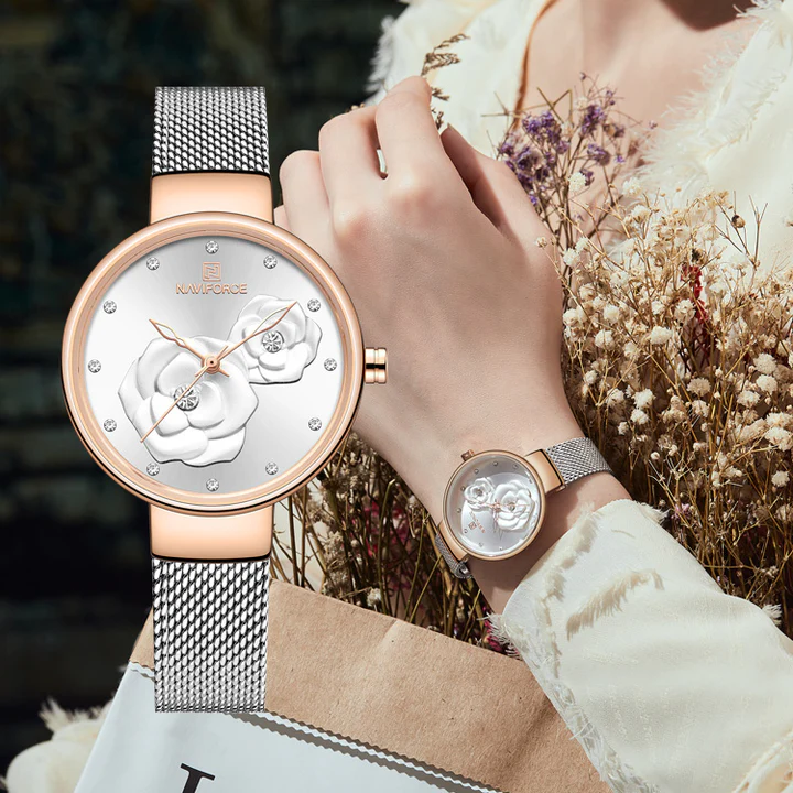 Damen-Armbanduhr Double Rose Silver