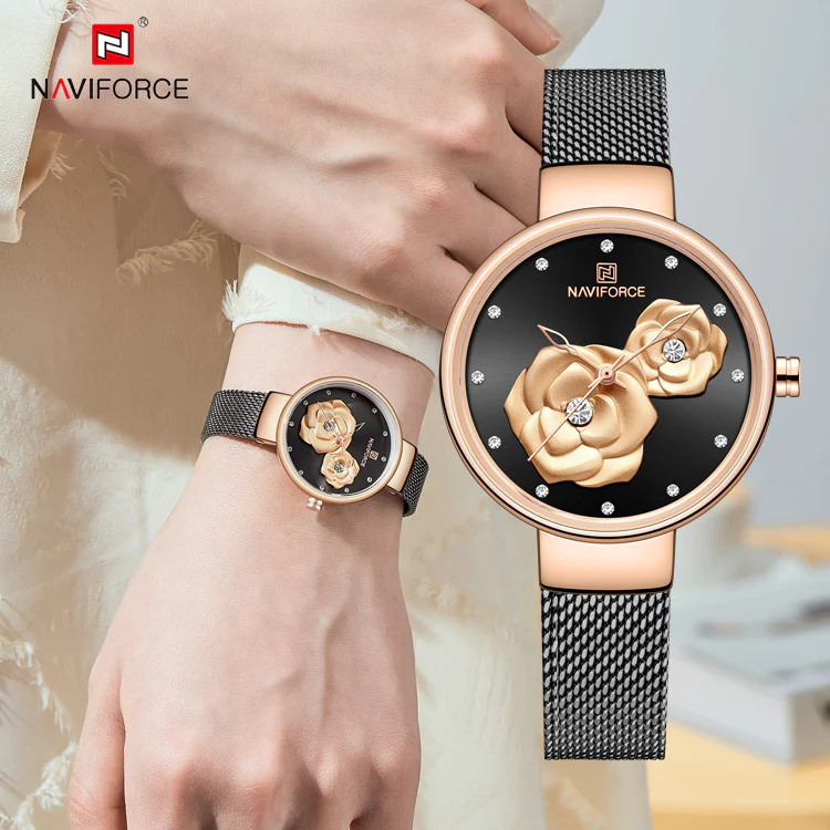 Damen-Armbanduhr Double Rose Black