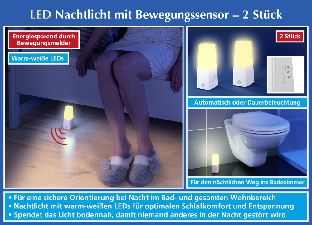 LED Nachtlicht mit Bewegungssensor, 2er-Set