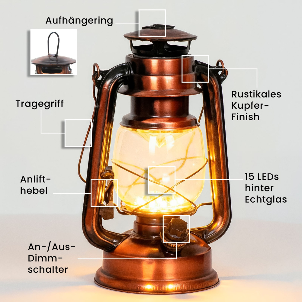 Nostalgie Retro Laterne mit 15 LEDs
