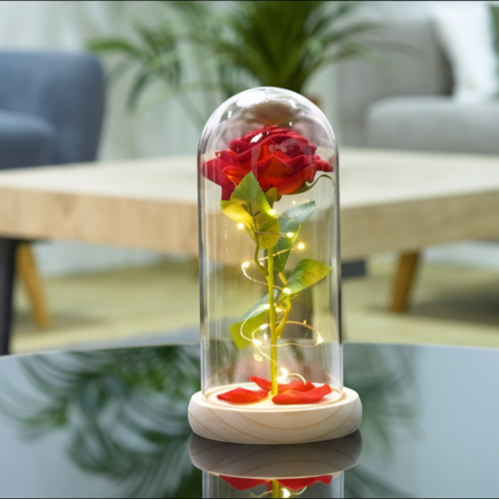 LED Glaskuppel "Ewige Rose"