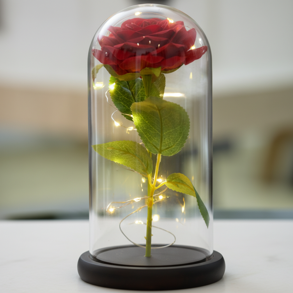 LED Glaskuppel "Ewige Rose"