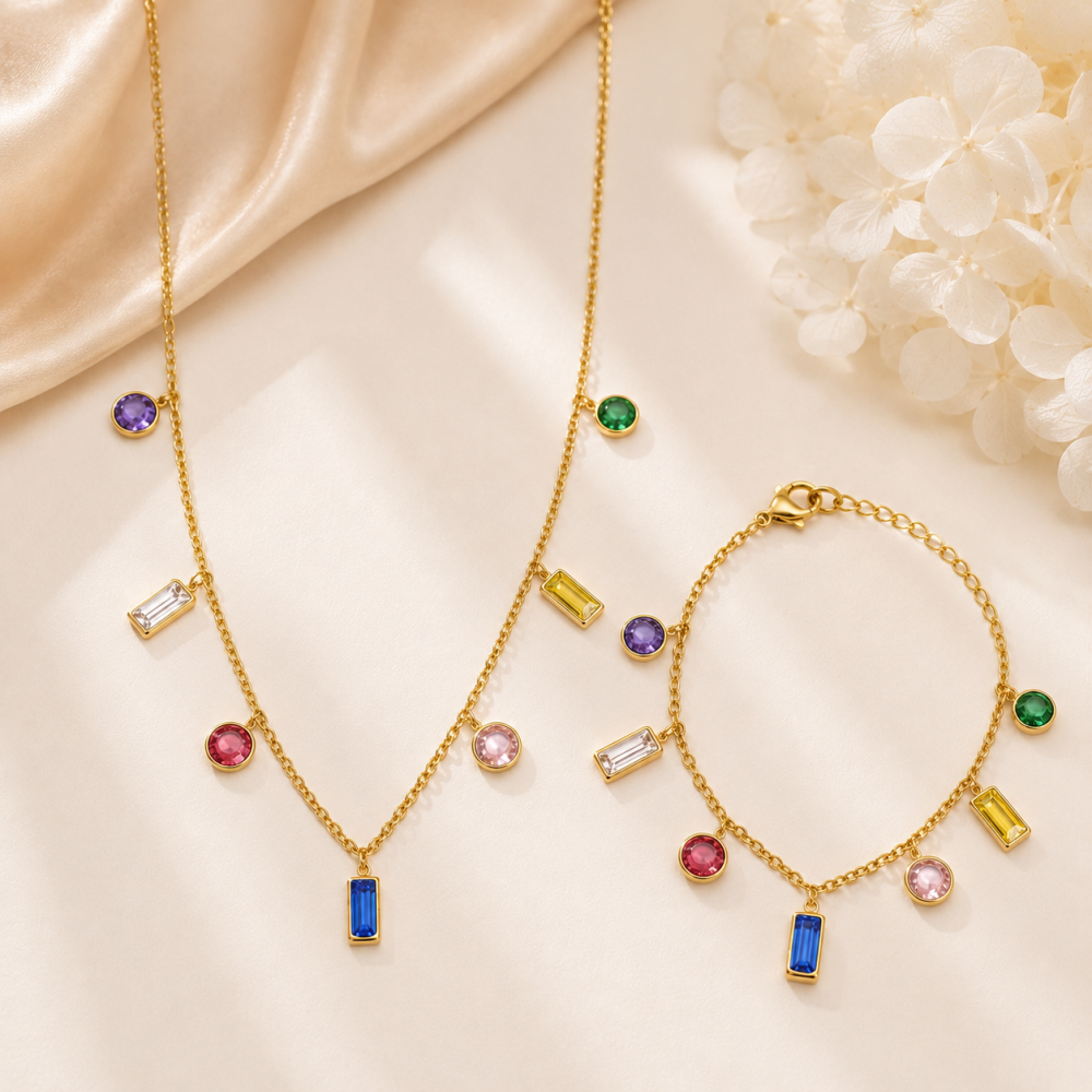 Schmuckset mit bunten Kristallen
