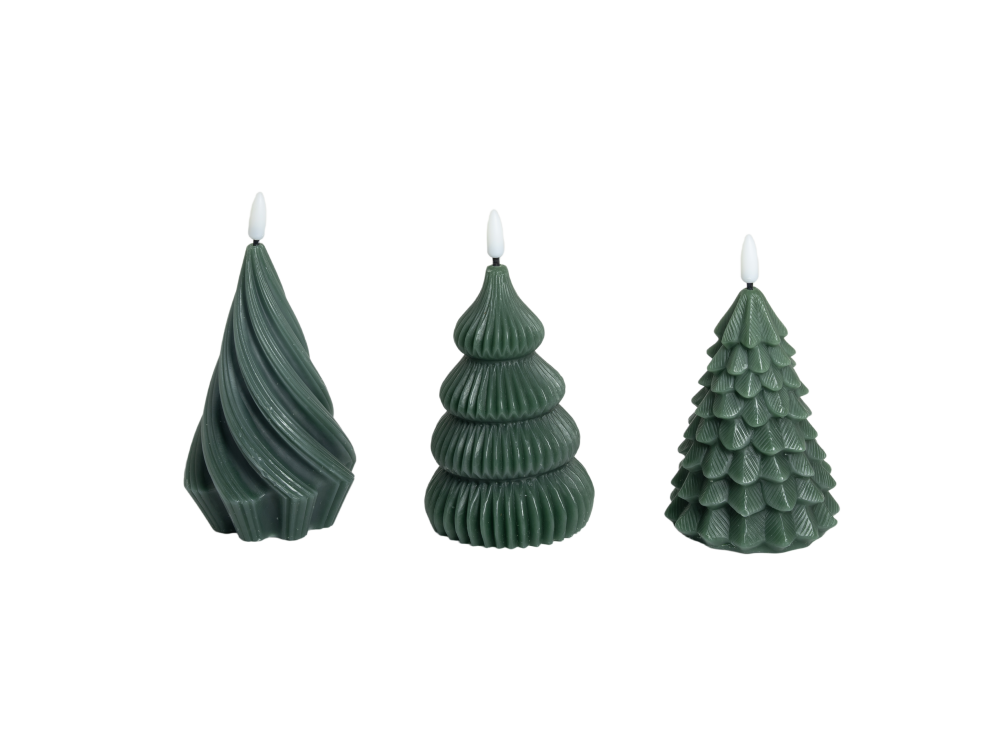 LED-Kerzen "Weihnachtsbäume", 3er-Set