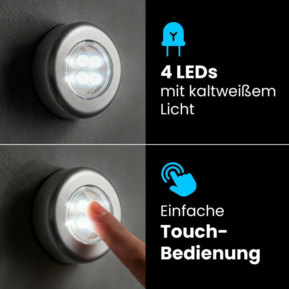 Universal LED Touch Lampen mit 4 LEDs, 3 Stück