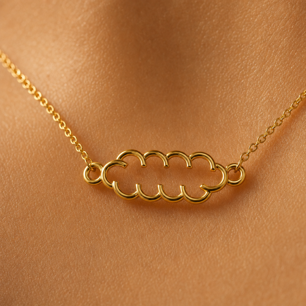 Produktabbildung: Blingray Halskette mit Wolken-Element "Bouncy", echt vergoldet