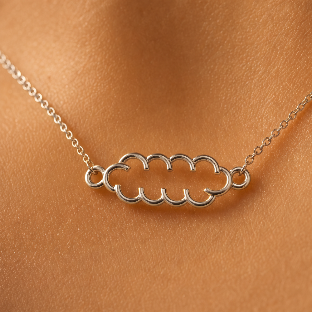 Produktabbildung: Blingray Halskette mit Wolken-Element "Bouncy", echt versilbert