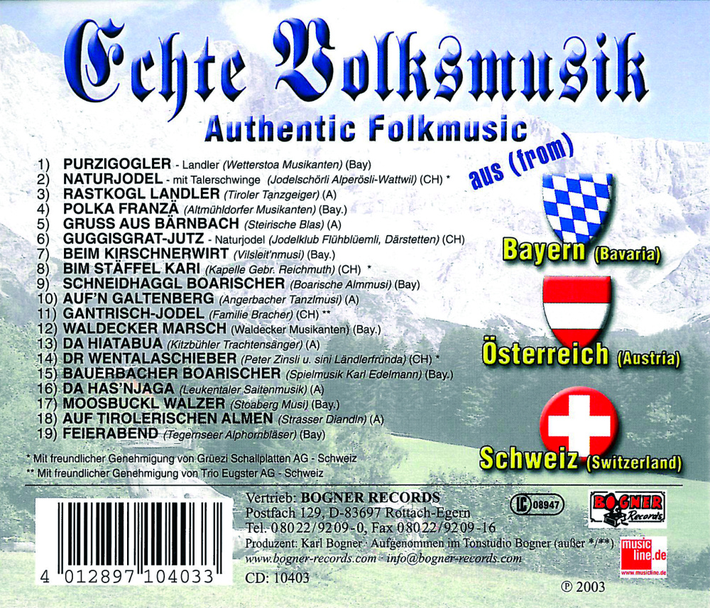 Echte Volksmusik - Bayern / Österreich / Schweiz