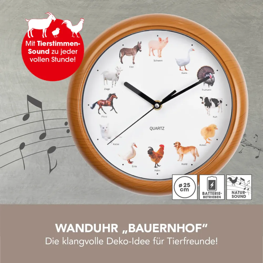 Wanduhr "Tierstimmen des Bauernhofs"