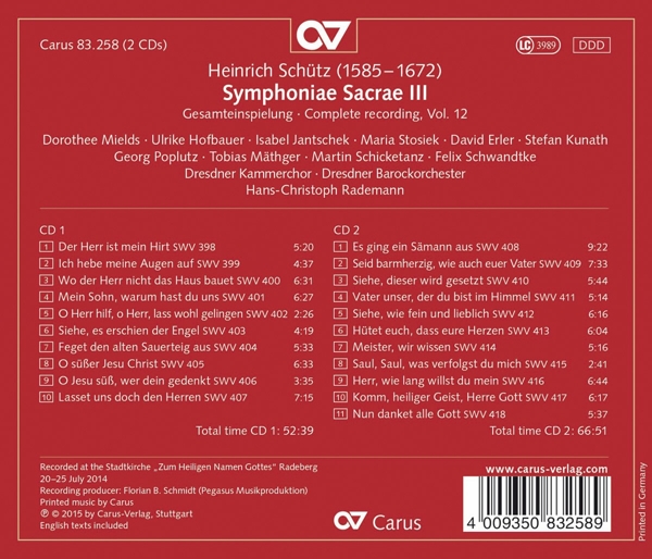 Symphoniae Sacrae III - Schütz-Gesamteinspielung, 2 Audio-CDs. Vol.12